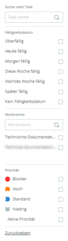 Filter tasks in the Cockpit